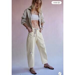 We The Free Moxie Pull-On Barrel Jeans | Distressed Yellow | Size 32 | Flaws